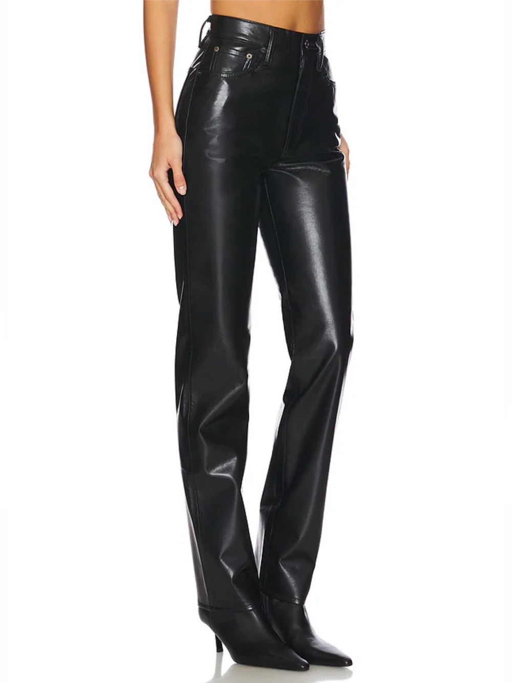 AGOLDE 90s Pinch Waist Black leather straight leg pants size 24 high waist edgy